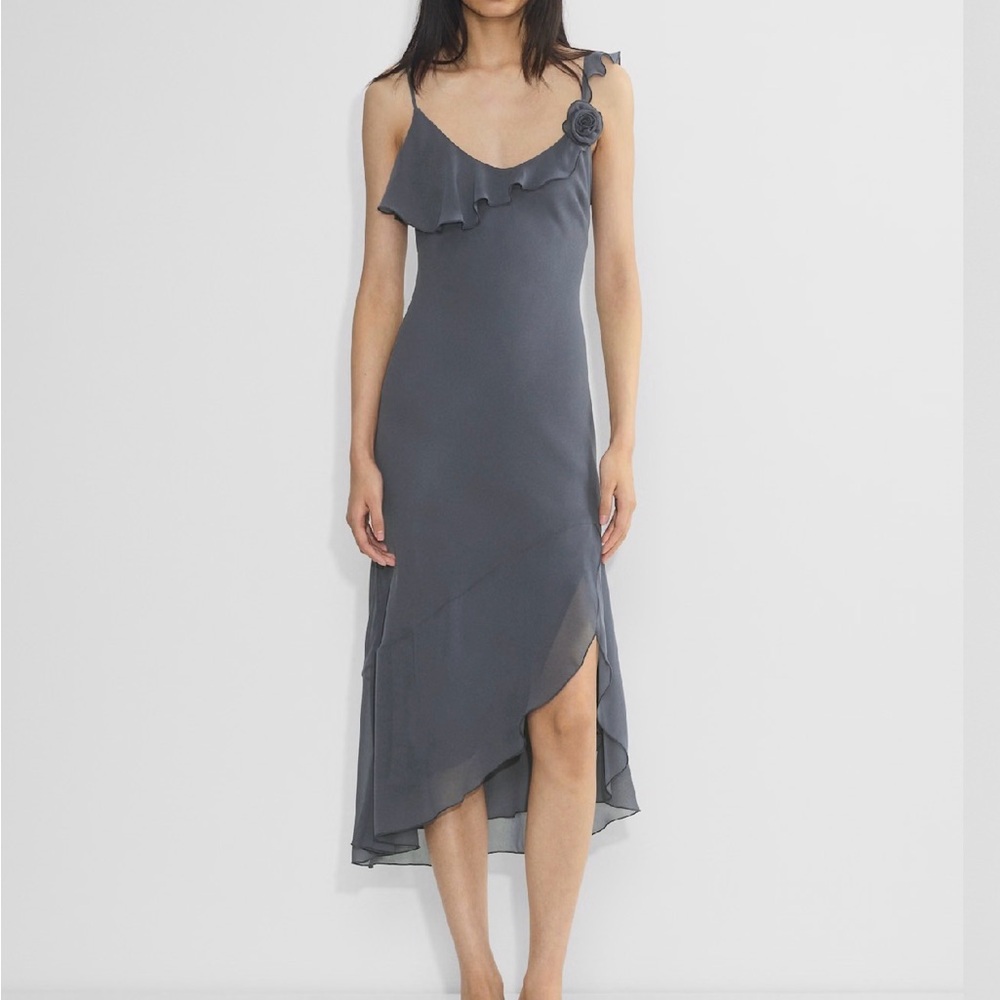 Wilfred Aritzia Ruffle Midi Dress – Gray | Size L | NWT